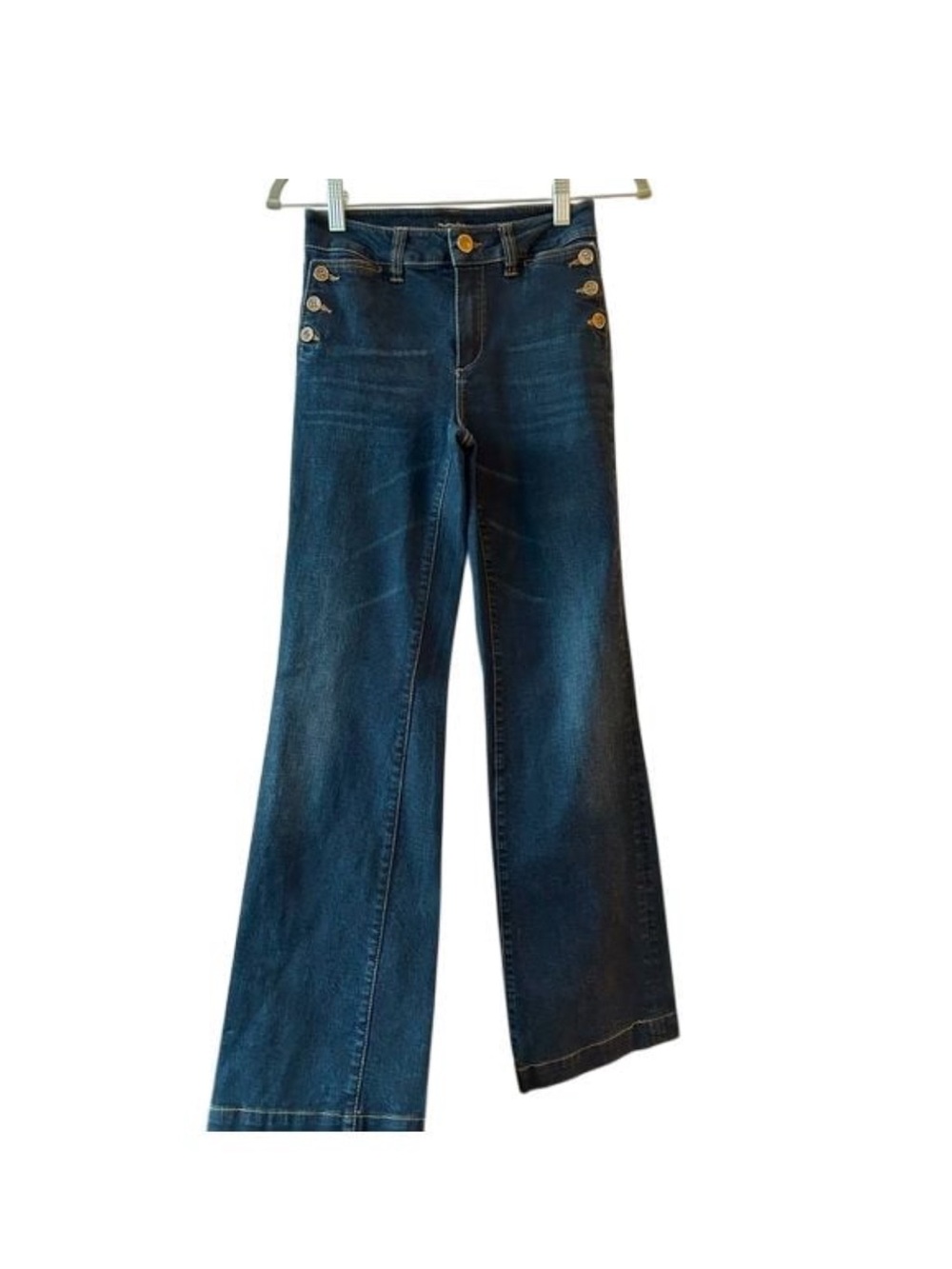 Massimo Dutti High-Rise Wide Leg Jeans Sailor Front Gold Buttons size 2 or XS